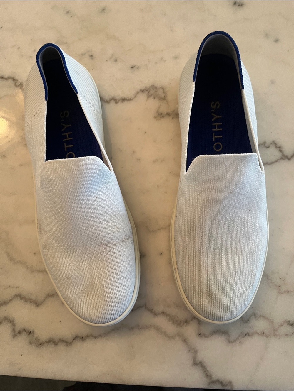 Rothy's White Slip-On Loafers with Navy Interior